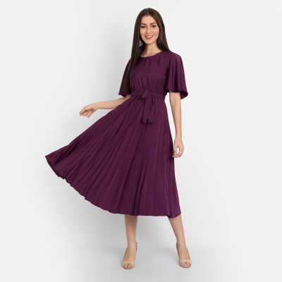 Deklook Women Pleated Purple Dress