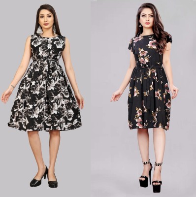 Modli 20 Fashion Women Fit and Flare Black, White, Pink Dress