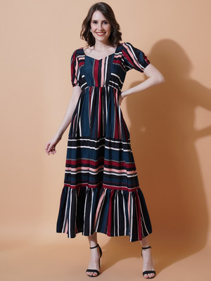 Moda Rapido Women A-line Dark Blue Maxi/Full Length Dress