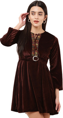 HEAVENS CREATIONS Women Fit and Flare Brown Mini/Short Dress
