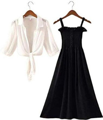 Ethnichouse Women A-line Black Knee Length Dress