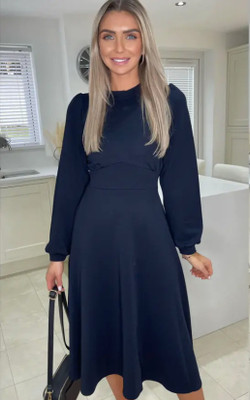 Fashion Street London Women Skater Blue Below Knee Dress