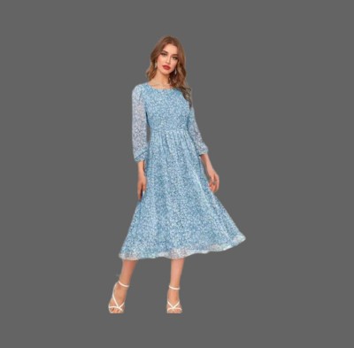 VK Fashion Women A-line Light Blue Dress