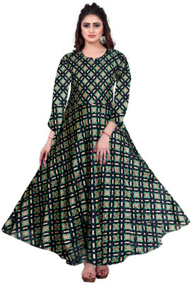 Shunit creation Women Fit and Flare Green Maxi/Full Length Dress