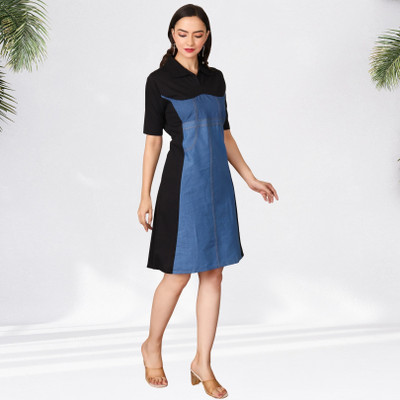 GJSHOP Women A-line Blue Midi/Calf Length Dress