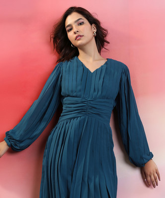 Tokyo Talkies Women Fit and Flare Blue Above Knee/Mid Thigh Length Dress