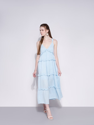 VERO MODA Women Fit and Flare Blue Midi/Calf Length Dress