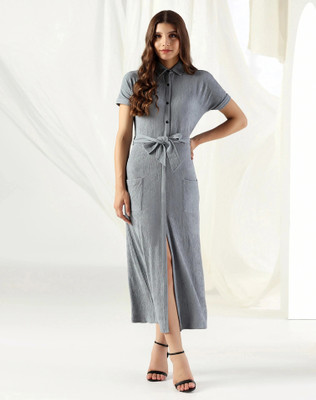 Selvia Women A-line Grey Maxi/Full Length Dress