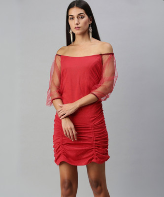 KASSUALLY Women Bodycon Red Above Knee/Mid Thigh Length Dress