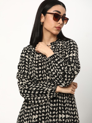 R&B Women A-line Black, Grey Maxi/Full Length Dress