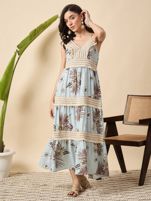 DRAPE AND DAZZLE Women A-line Blue Maxi/Full Length Dress