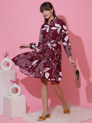 Honky Tonky Women Fit and Flare Purple, White Above Knee/Mid Thigh Length Dress