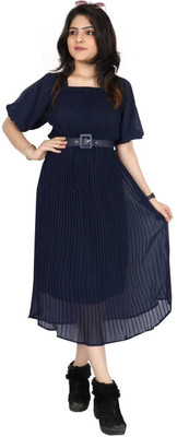 AAMIR RNG PVT LTD Women A-line Dark Blue Midi/Calf Length Dress