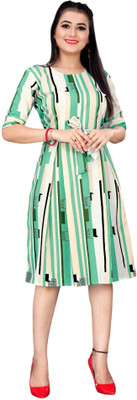 VARUDI Women A-line Light Green Knee Length Dress
