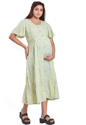 KAITEI Women Fit and Flare Green Midi/Calf Length Dress