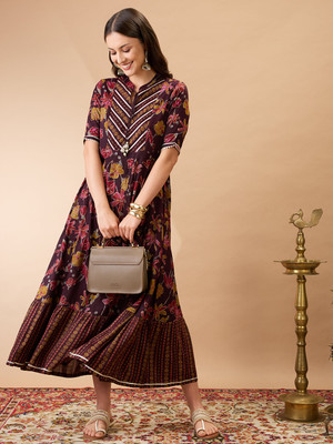 Globus Women A-line Multicolor Maxi/Full Length Dress