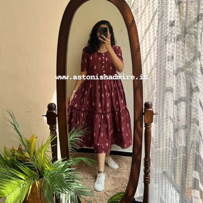 GonerDham Women A-line Pink Midi/Calf Length Dress