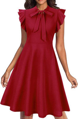 Tashvika's Women Fit and Flare Maroon Midi/Calf Length Dress