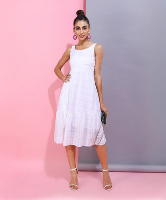 Tokyo Talkies Women Skater White Midi/Calf Length Dress