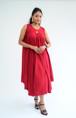 diyaz Women Fit and Flare Red Midi/Calf Length Dress