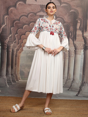 Vishudh Women Maxi White Midi/Calf Length Dress