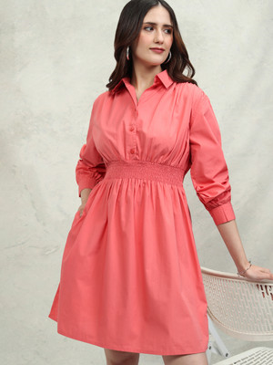 Tokyo Talkies Women Fit and Flare Pink Mini/Short Dress