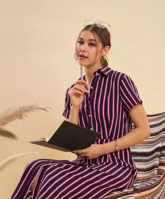 KASSUALLY Women A-line Blue Midi/Calf Length Dress