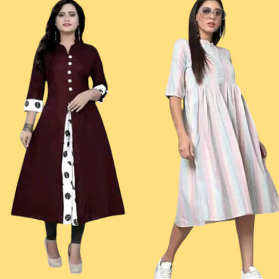 Icon Fashion Women Printed, Striped A-line Kurta(Red, White)