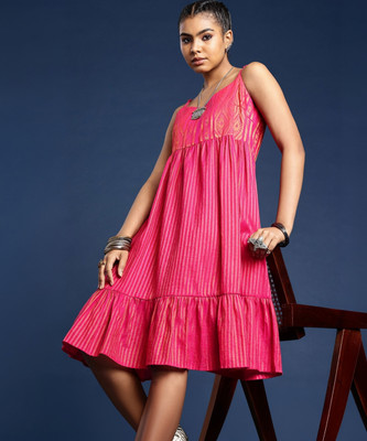 Taavi Women A-line Pink Knee Length Dress