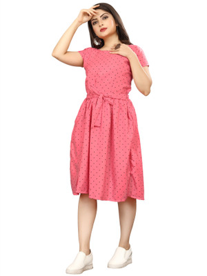 HouseOfCommon Women A-line Pink Knee Length Dress