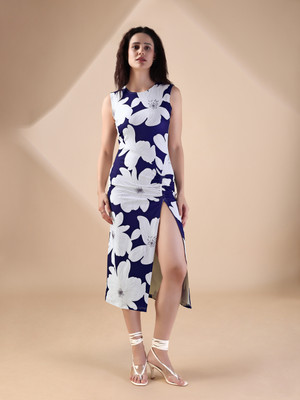 MILOST Women Bodycon Dark Blue Midi/Calf Length Dress
