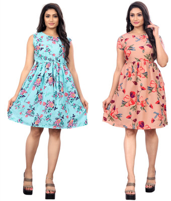 SARVOPAREE CREATION Women A-line Multicolor Above Knee/Mid Thigh Length Dress
