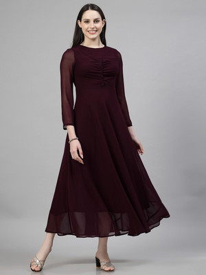 AAYU Women Fit and Flare Purple Maxi/Full Length Dress