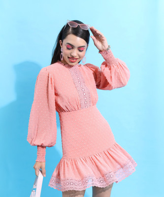 Tokyo Talkies Women Skater Pink Above Knee/Mid Thigh Length Dress