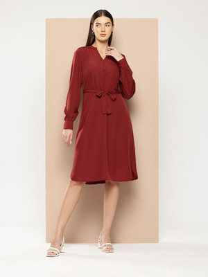 CHEMISTRY Women A-line Maroon Midi/Calf Length Dress