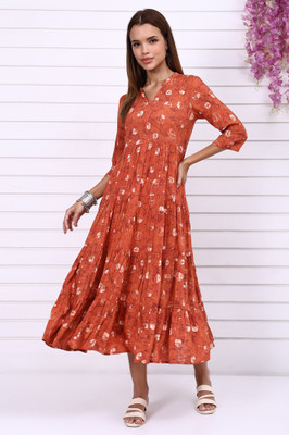 Aurelia Women Fit and Flare Orange Above Knee/Mid Thigh Length Dress