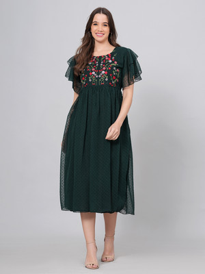 Oh Mi Dios Women Fit and Flare Dark Green Midi/Calf Length Dress