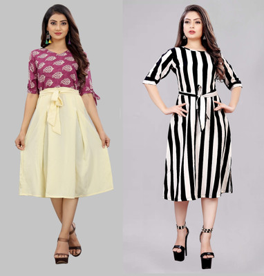 Modli 20 Fashion Women Fit and Flare Multicolor Knee Length Dress