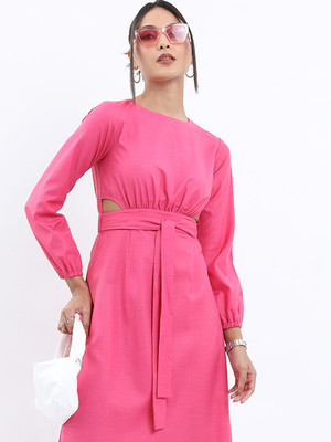Tokyo Talkies Women A-line Pink Midi/Calf Length Dress