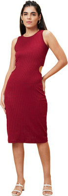 Globus Women Bodycon Maroon Below Knee Dress