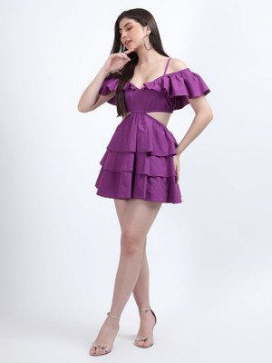 DRAPE AND DAZZLE Women A-line Purple Mini/Short Dress