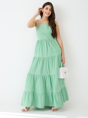 Globus Women Fit and Flare Green Maxi/Full Length Dress