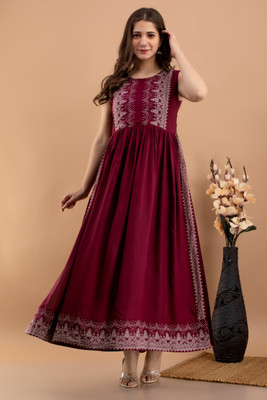 METRONAUT Women Maxi Maroon Midi/Calf Length Dress