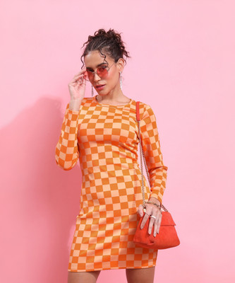 Tokyo Talkies Women Bodycon Orange Above Knee/Mid Thigh Length Dress