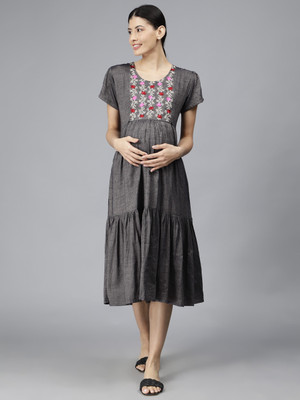 Nightspree Women A-line Grey Midi/Calf Length Dress