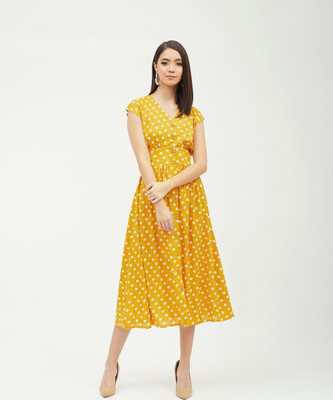 HARPA Women A-line Yellow Midi/Calf Length Dress