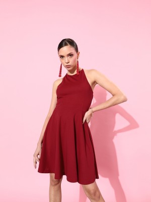 Style Quotient Women Fit and Flare Maroon Dress