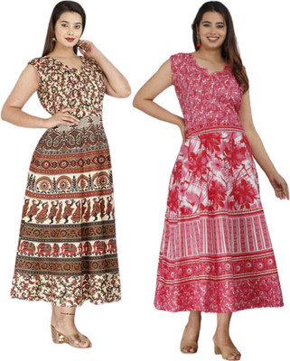 touchpix Women Fit and Flare Multicolor Midi/Calf Length Dress