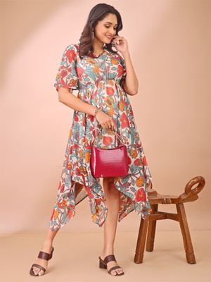 all about you Women Fit and Flare Multicolor Above Knee/Mid Thigh Length Dress