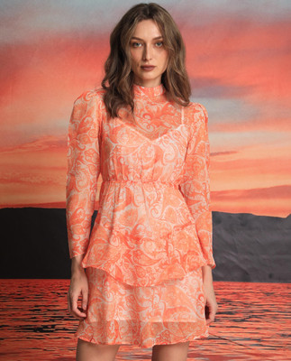 RAREISM Women A-line Orange Knee Length Dress